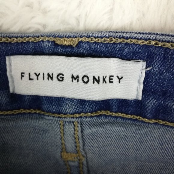 Flying Monkey Womens Jeans Skinny Blue Denim Ripped Raw Hem‎ Light Wash 25 - Picture 11 of 12